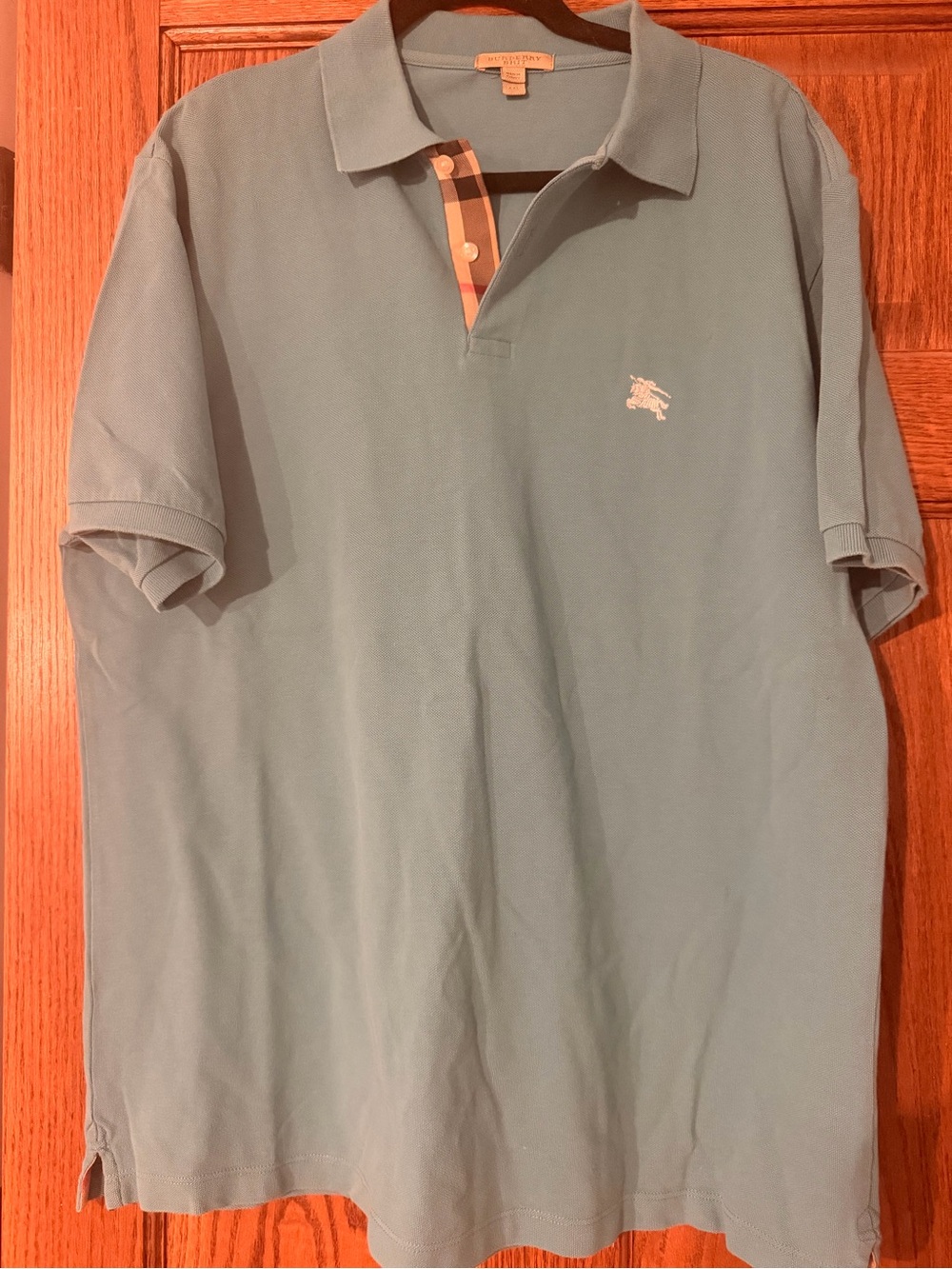 Burberry Light Blue Polo with Signature Check Placket